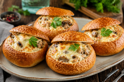 Беру булочки и делаю быстрый жульен: вкуснота из курочки и грибов в духовке
