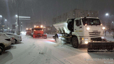 Свыше 1 тысячи единиц спецтехники заняты в снегоуборочных работах ночью в Астане
